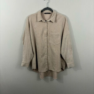 Zara Basic Button Front Shacket Slouchy Relaxed Shirt Jacket Long Sleeve Sz L